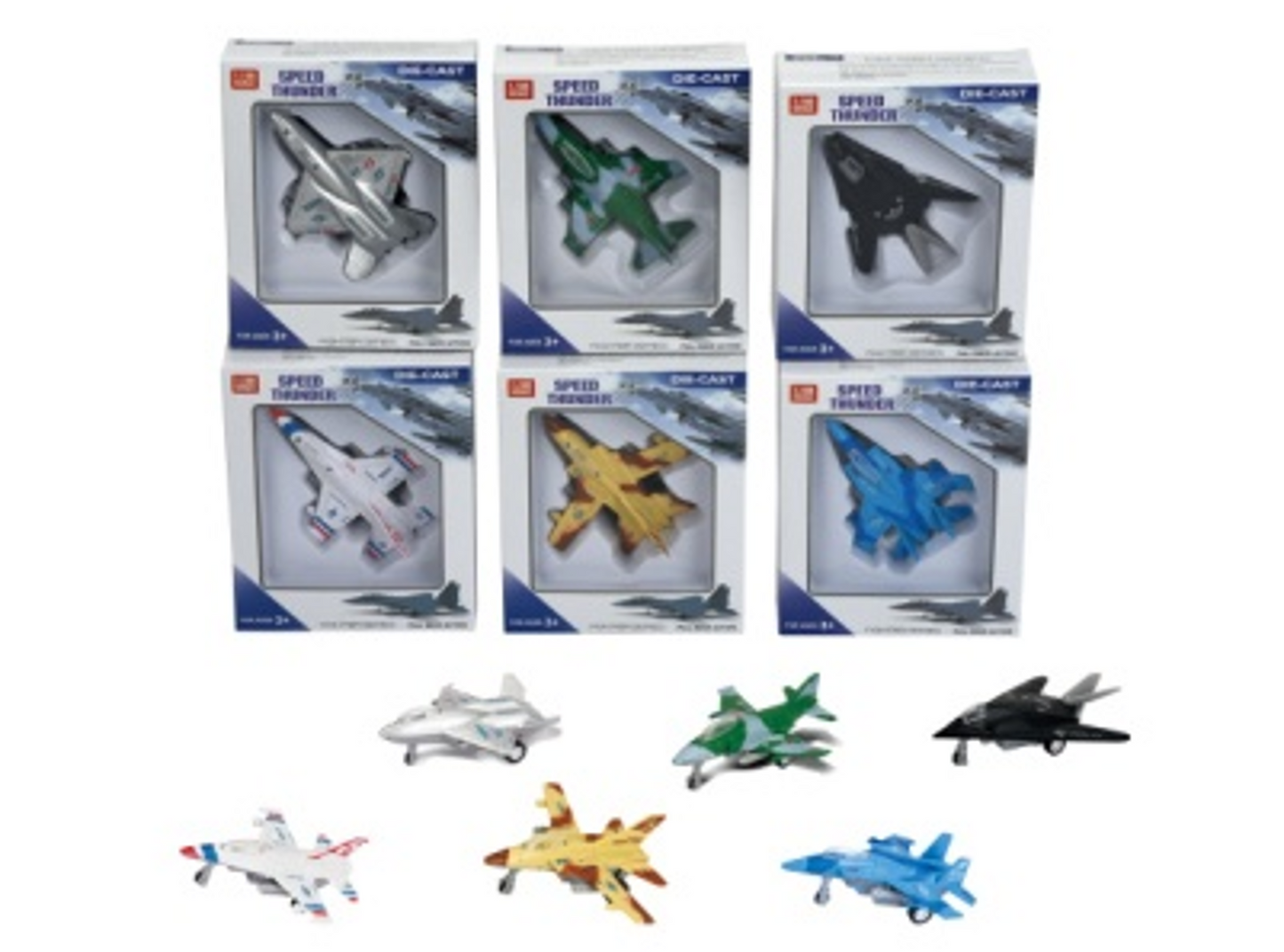 Die-Cast Small Military Fighter Jets Individual Retail Boxes, Listing for All 6