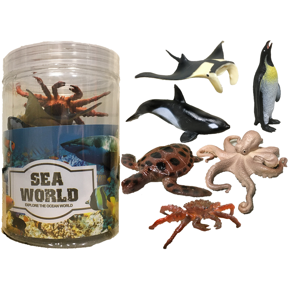 Marine Sea Animal 3" Figurine Assortment in Clear Container 6pcs