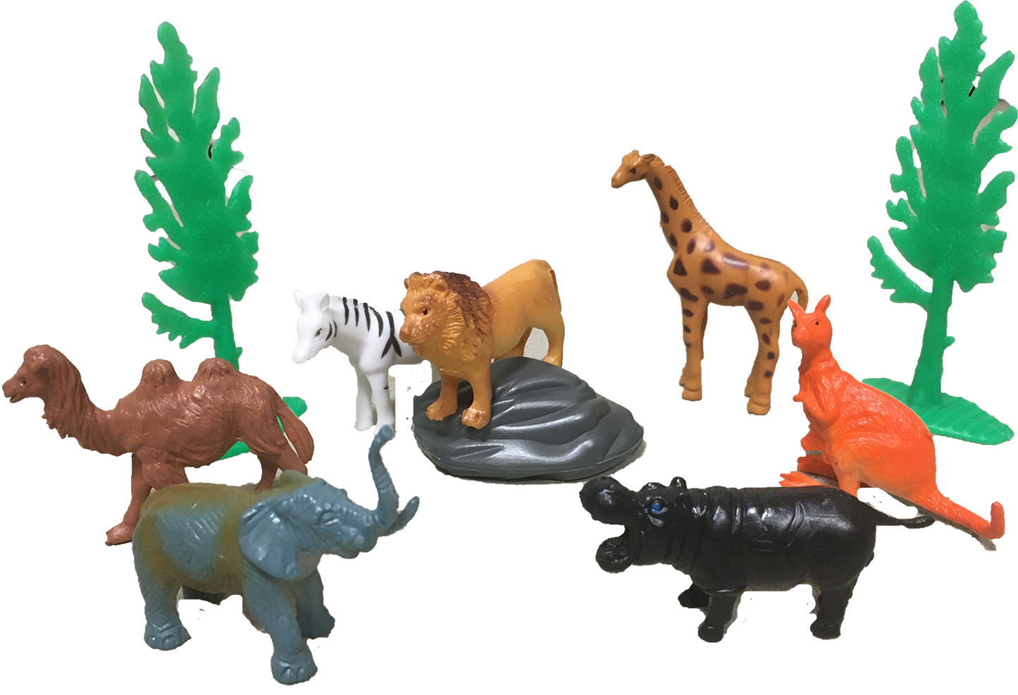 Zoo Animal Figurines in Clear Tube with Lion Head Topper