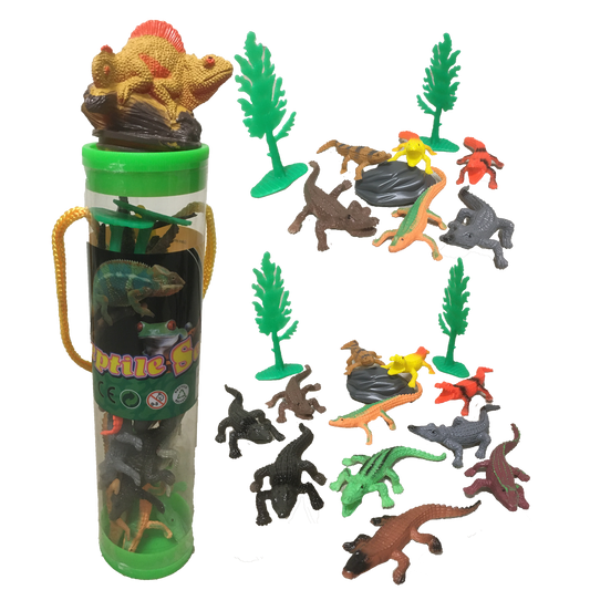 Crocodile Figurines in Clear Tube with Reptile Head Topper