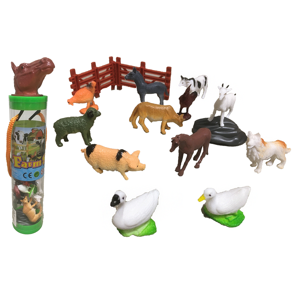 Farm Animals 2" Figurines Tube, Display Set of 12 Tubes