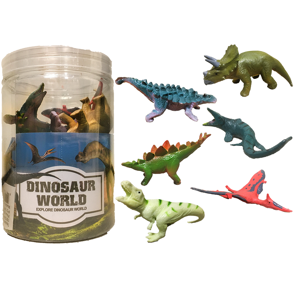 Dinosaur Assortment A, 3" Dinos in Clear Container 6pcs