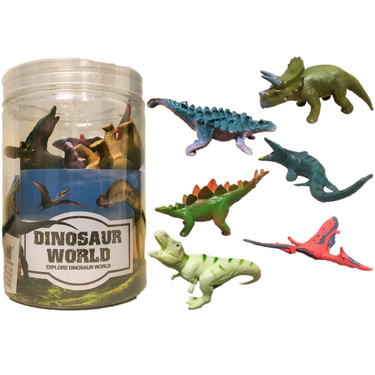 Dinosaur Assortment A, 3" Dinos in Clear Container 6pcs