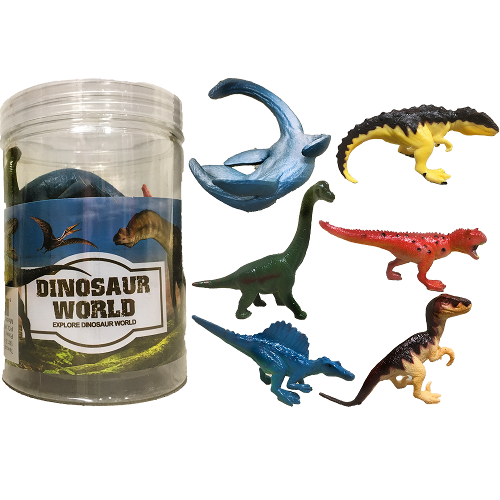 Dinosaur Assortment B, 3" Dinos in Clear Container 6pcs