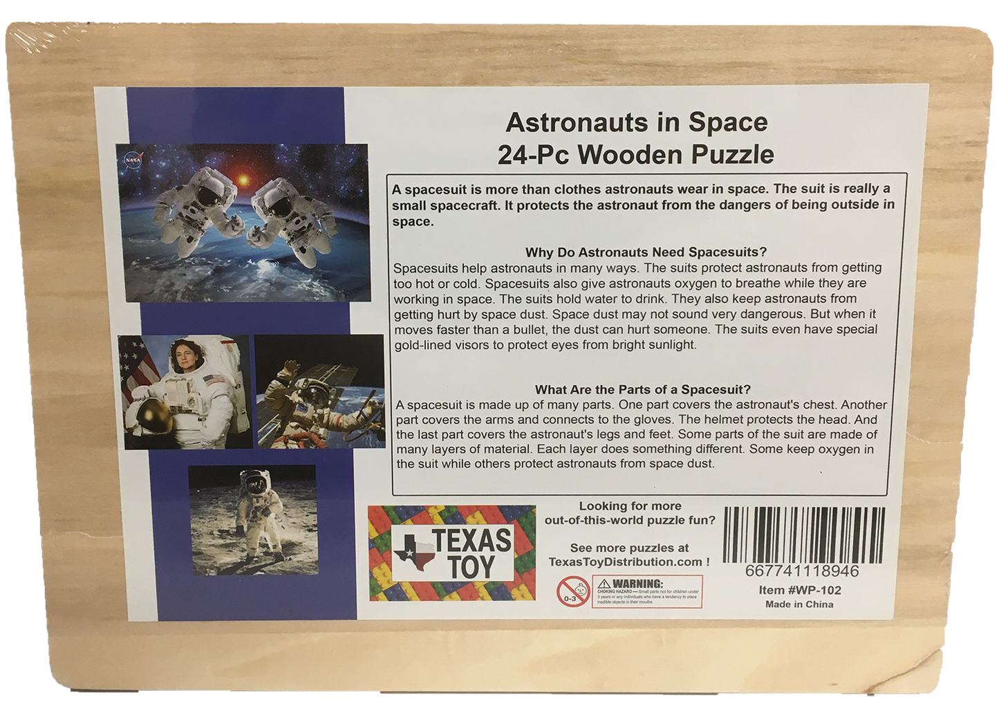 NASA Astronauts in Space Wood Jigsaw Puzzle - 24 Pcs